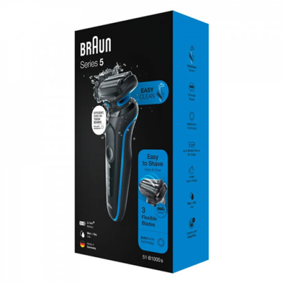 Braun Shaver 51-B1000s Operating time (max) 50 min, Wet & Dry, Black/Blue