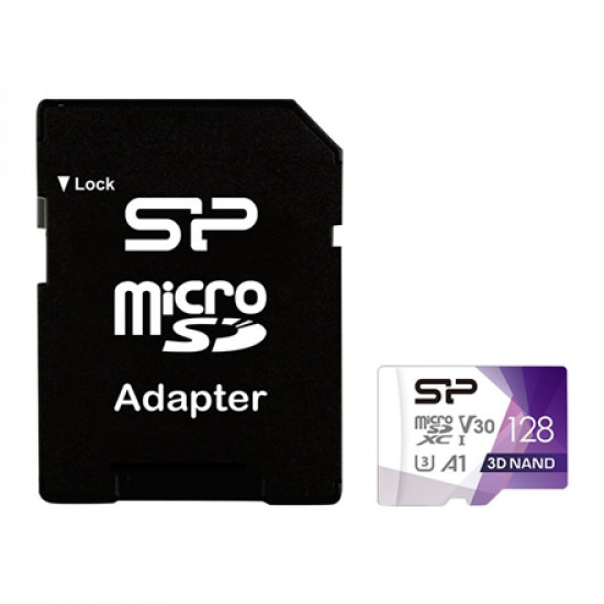 Silicon Power Superior Pro 128 GB, micro SDXC, Flash memory class 10, with Adapter, C10,UHS-I U3, A1, V30