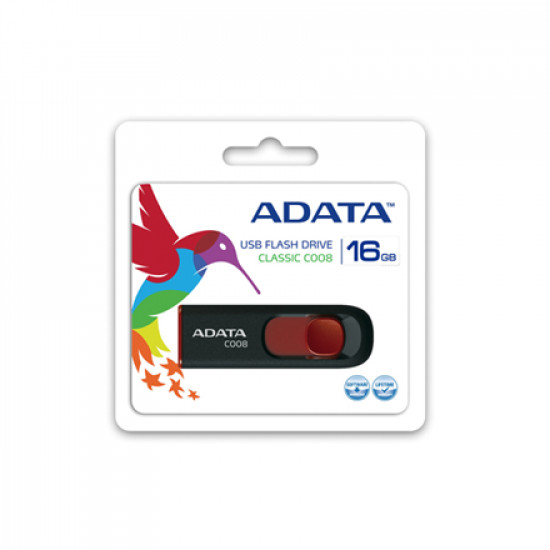 MEMORY DRIVE FLASH USB2 16GB/BLACK/RED AC008-16G-RKD A-DATA