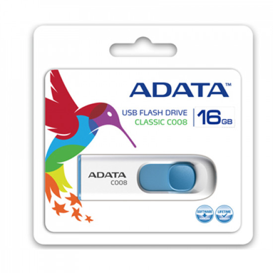 ADATA 16GB USB Stick C008 Slider USB 2.0 white blue