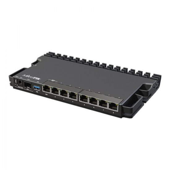 MikroTik Wired Ethernet Router RB5009UG+S+IN, Quad core 1.4 GHz CPU, 1xSFP+, 7xGigabit LAN, 1x2.5G LAN, 1xUSB, Can be powered in 3 different ways, CPU temperature monitor, Mounts FOUR of these Routers in a Single 1U Rackmount Space, RouterOS L5 MikroTik