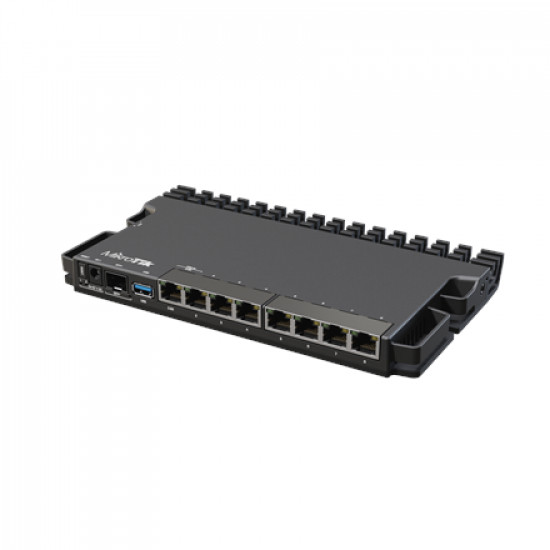 MikroTik Wired Ethernet Router RB5009UG+S+IN, Quad core 1.4 GHz CPU, 1xSFP+, 7xGigabit LAN, 1x2.5G LAN, 1xUSB, Can be powered in 3 different ways, CPU temperature monitor, Mounts FOUR of these Routers in a Single 1U Rackmount Space, RouterOS L5 MikroTik