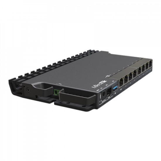 MikroTik Wired Ethernet Router RB5009UG+S+IN, Quad core 1.4 GHz CPU, 1xSFP+, 7xGigabit LAN, 1x2.5G LAN, 1xUSB, Can be powered in 3 different ways, CPU temperature monitor, Mounts FOUR of these Routers in a Single 1U Rackmount Space, RouterOS L5 MikroTik