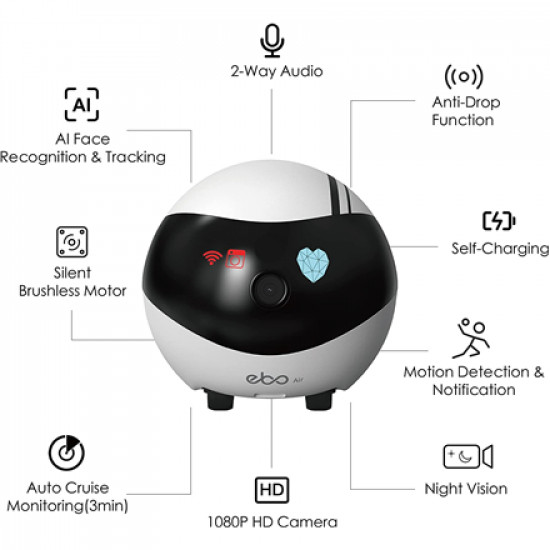 Enabot EBO AIR Robot IP Camera N/A MP, N/A, 16GB external memory, support 256GB at maximum, White