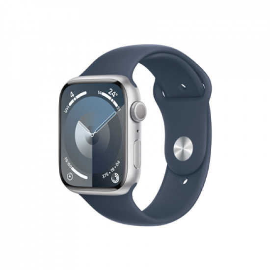 Apple Apple Watch Series 9 GPS 45mm Silver Aluminium Case with Storm Blue Sport Band - S/M