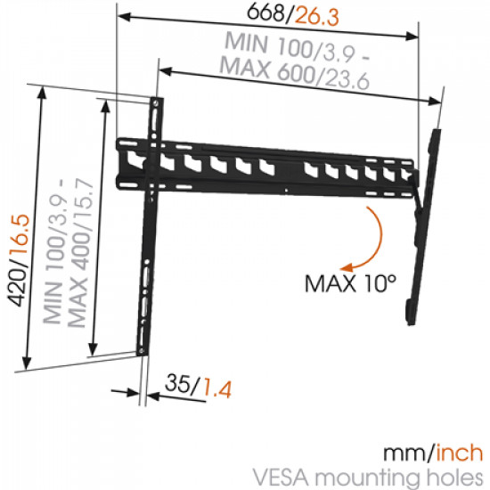 Vogels Wall mount, MA4010-A1, Tilt, 40-65 