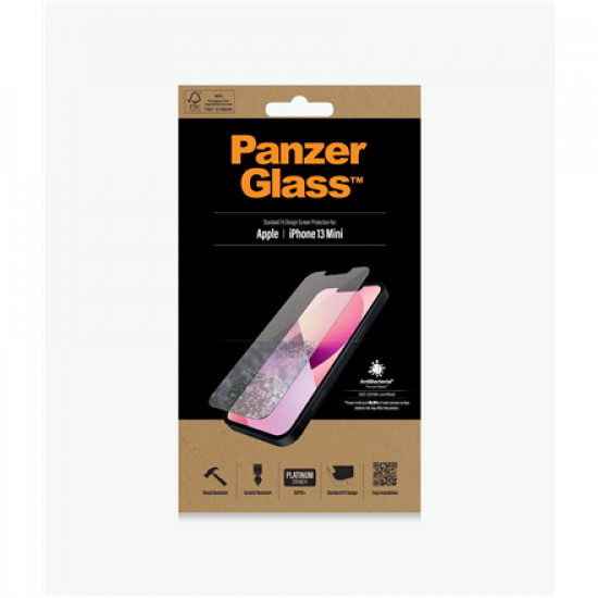 PanzerGlass Clear Screen Protector Apple iPhone 13 Mini Tempered glass Antibacterial glass Resistant to scratches and bacteria Shock absorbing Easy to install