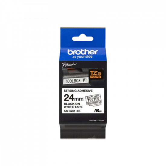 Brother | TZe-S251 Strong Adhesive Laminated Tape | Black on White | TZe | 8 m | 2.4 cm