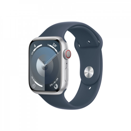 Apple Apple Watch Series 9 GPS + Cellular 45mm Silver Aluminium Case with Storm Blue Sport Band - S/M Apple