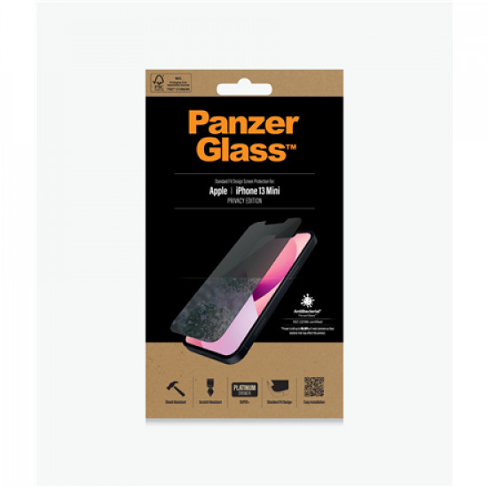 PanzerGlass Apple iPhone 13 Mini Tempered glass Black Privacy Screen Protector Crystal clear Resistant to scratches and bacteria Shock absorbing Easy to install