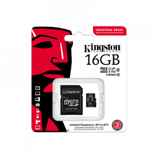 Kingston UHS-I 16 GB microSDHC/SDXC Industrial Card Flash memory class Class 10, UHS-I, U3, V30, A1 SD Adapter