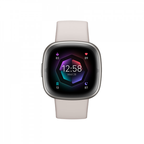 Fitbit Smart watch NFC GPS (satellite) AMOLED Touchscreen Heart rate monitor Activity monitoring 24/7 Waterproof Bluetooth Wi-Fi Lunar White/Platinum