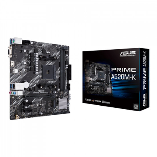 Asus PRIME A520M-K Processor family AMD Processor socket AM4 DDR4 Memory slots 2 Supported hard disk drive interfaces M.2, SATA Number of SATA connectors 4 Chipset AMD A Micro ATX