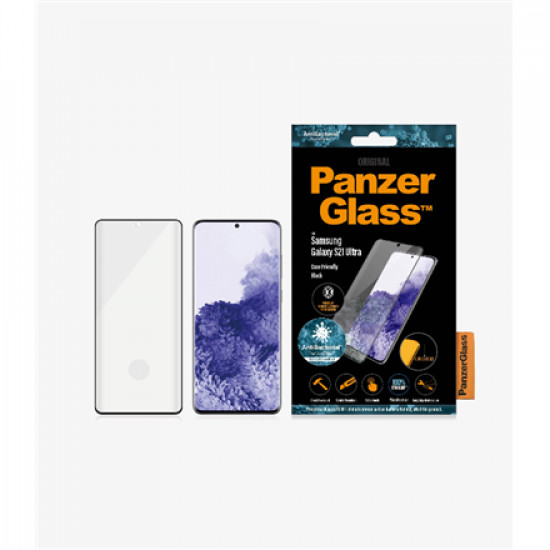 PanzerGlass | Samsung | Galaxy S21 Ultra Series | Antibacterial glass | Black | Case Friendly, Compatible with the in-screen fingerprint reader | Antifingerprint screen protector