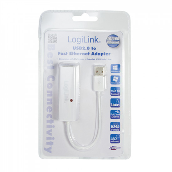 Logilink Fast Ethernet USB 2.0 to RJ45 Adapter: RJ-45 USB