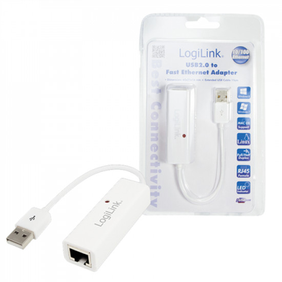 Logilink Fast Ethernet USB 2.0 to RJ45 Adapter: RJ-45 USB