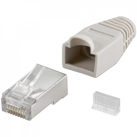 Goobay 68746 RJ45 plug, CAT 5e STP shielded with strain-relief boot, grey Goobay