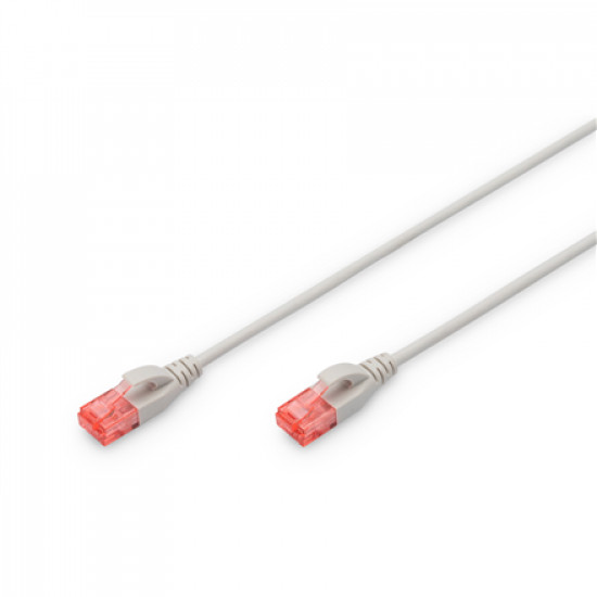 Digitus CAT 6 U-UTP Slim patch cord Patch cord Modular RJ45 (8/8) plug Transparent red coloured connector for easy identification of Category 6 (250 MHz). Inner conductors: Copper (Cu) 2 m Grey