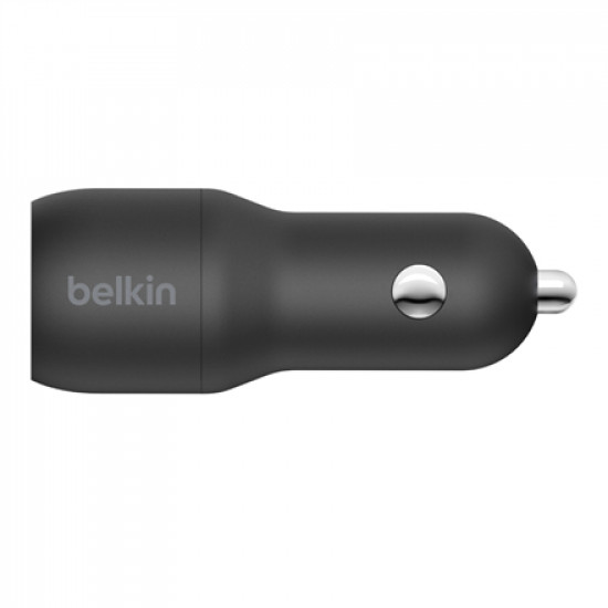 Belkin Dual USB-A Car Charger 24W + USB-A to Lightning Cable BOOST CHARGE Dual ports charge two devices at once from a single car power socket 12W power from each port for 24W of total output power Compatible with any device that uses a USB-A cable