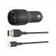 Belkin Dual USB-A Car Charger 24W + USB-A to Lightning Cable BOOST CHARGE Dual ports charge two devices at once from a single car power socket 12W power from each port for 24W of total output power Compatible with any device that uses a USB-A cable