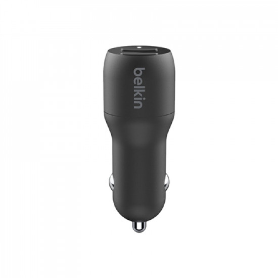 Belkin Dual USB-A Car Charger 24W + USB-A to Lightning Cable BOOST CHARGE Dual ports charge two devices at once from a single car power socket 12W power from each port for 24W of total output power Compatible with any device that uses a USB-A cable