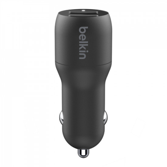 Belkin Dual USB-A Car Charger 24W + USB-A to Lightning Cable BOOST CHARGE Dual ports charge two devices at once from a single car power socket 12W power from each port for 24W of total output power Compatible with any device that uses a USB-A cable