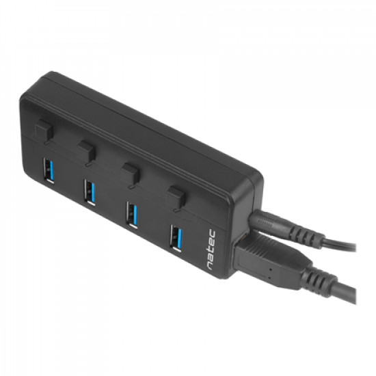 Natec USB 3.0 HUB, Mantis 2, 4-Port, On/Off with AC Adapter Natec 4 Port Hub With USB 3.0 Mantis NHU-1557 Black