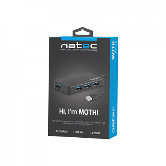 Natec 4 Port Hub With USB 3.0 Moth NHU-1342 0.15 m Black