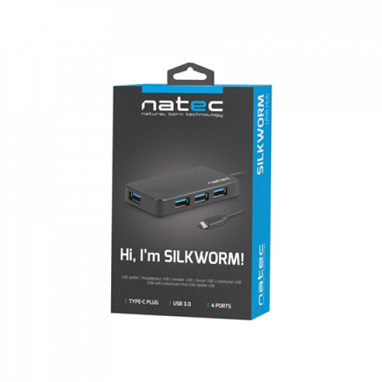 Natec USB 3.0 HUB, Silkworm, 4-Port, Black Natec 4 Port Hub With USB 3.0 Silkworm NHU-1343 0.15 m Black