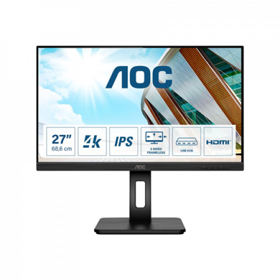 AOC | Monitor | U27P2 | 27  | IPS | UHD | 16:9 | 60 Hz | 4 ms | 3840 x 2160 | 350 cd/m² | Headphone out (3.5mm) | Black | Warranty 36 month(s)