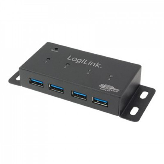 HUB 4Port LogiLink SuperSpeed montierbar aktiv mit Netzteil Black