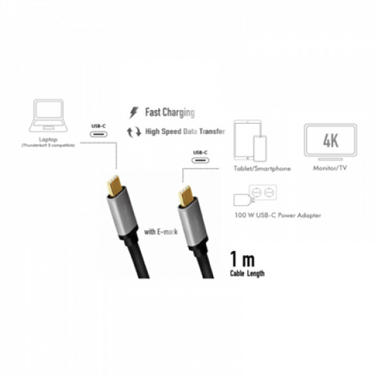 Logilink | USB 3.2 Gen 2 cable, C/M to C/M, 4K/60Hz, PD,alu | CUA0107 | USB-C to USB-C USB-C male | USB-C male