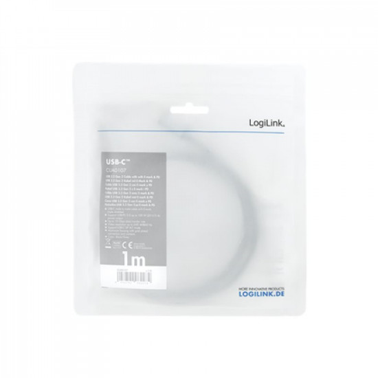 Logilink | USB 3.2 Gen 2 cable, C/M to C/M, 4K/60Hz, PD,alu | CUA0107 | USB-C to USB-C USB-C male | USB-C male