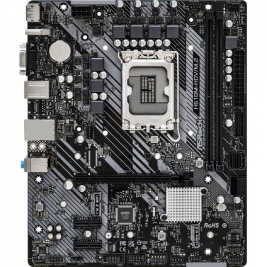 ASRock H610M-HVS/M.2 R2.0 Processor family Intel Processor socket LGA1700 DDR4 DIMM Memory slots 2 Supported hard disk drive interfaces SATA3, M.2 Number of SATA connectors 4 Chipset H610 Micro ATX