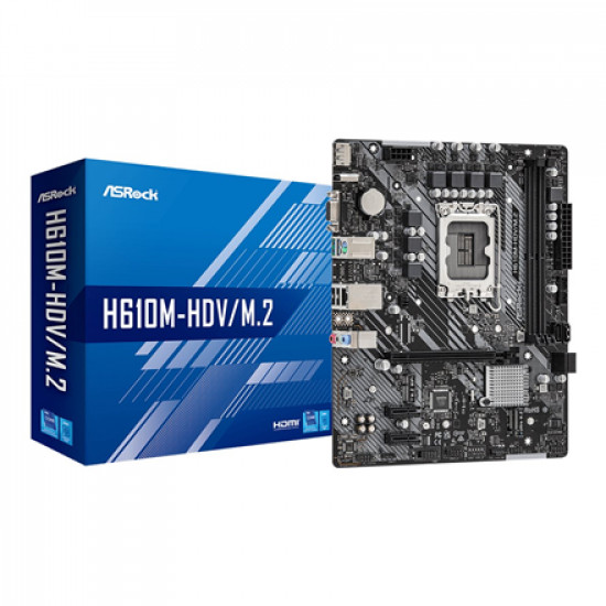 ASRock H610M-HVS/M.2 R2.0 Processor family Intel Processor socket LGA1700 DDR4 DIMM Memory slots 2 Supported hard disk drive interfaces SATA3, M.2 Number of SATA connectors 4 Chipset H610 Micro ATX