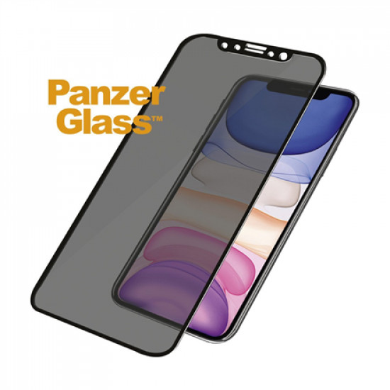 PanzerGlass P2665 Screen protector Apple iPhone Xr/11 Tempered glass Black Confidentiality filter Full frame coverage Anti-shatter film (holds the glass together and protects against glass shards in case of breakage) Case Friendly compatible with all Case
