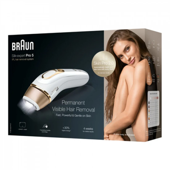 Braun Epilator PL5054 Silk-expert Pro 5 IPL Bulb lifetime (flashes) 400.000 Number of power levels 10 White/Gold