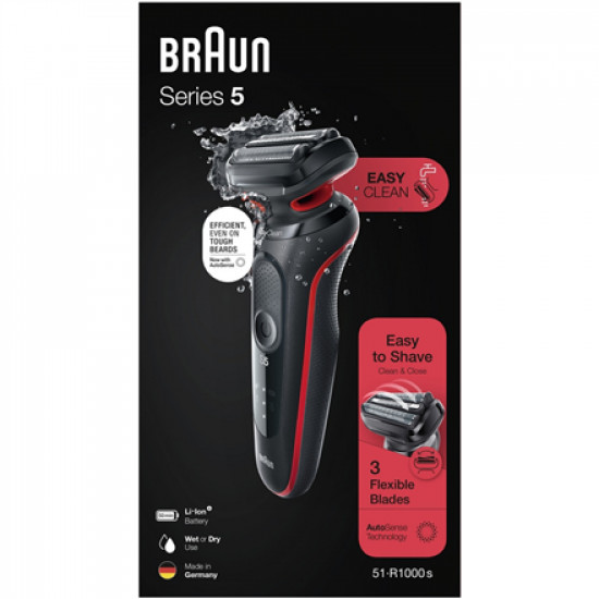 Braun Shaver 51-R1000s Operating time (max) 50 min Wet & Dry Black/Red
