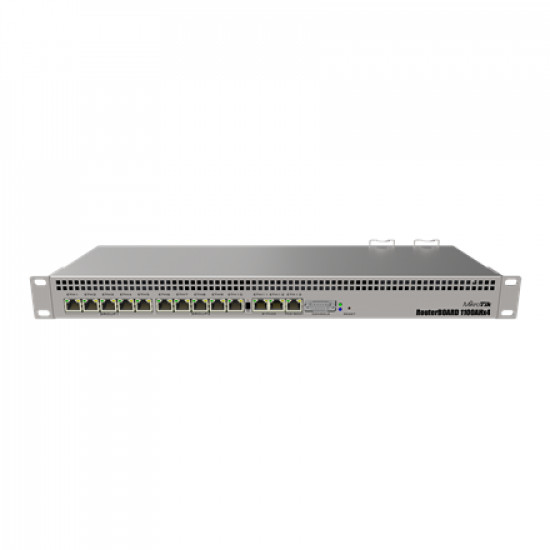 Mikrotik Wired Ethernet Router RB1100x4, 1U Rackmount, Quad core 1.4GHz CPU, 1 GB RAM, 128 MB, 13xGigabit LAN, 1xSerial console port RS232, PCB Temperature and Voltage Monitor, IP20, RouterOS L6 MikroTik Wired Ethernet Router RB1100AHx4 No Wi-Fi 10/100/10