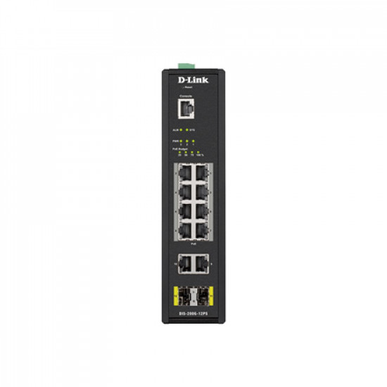 D-LINK DIS-200G-12PS L2 Managed Industrial Switch with 10 10/100/1000Base-T and 2 1000Base-X SFP ports D-Link Switch DIS-200G-12PS Managed L2 Wall mountable