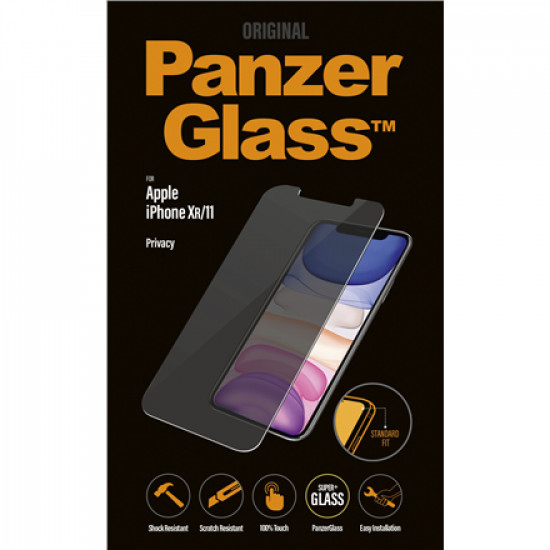 PanzerGlass P2662 Screen protector Apple iPhone Xr/11 Tempered glass Transparent Confidentiality filter Anti-shatter film (holds the glass together and protects against glass shards in case of breakage) Easy Installation with full adhesive Compatible with