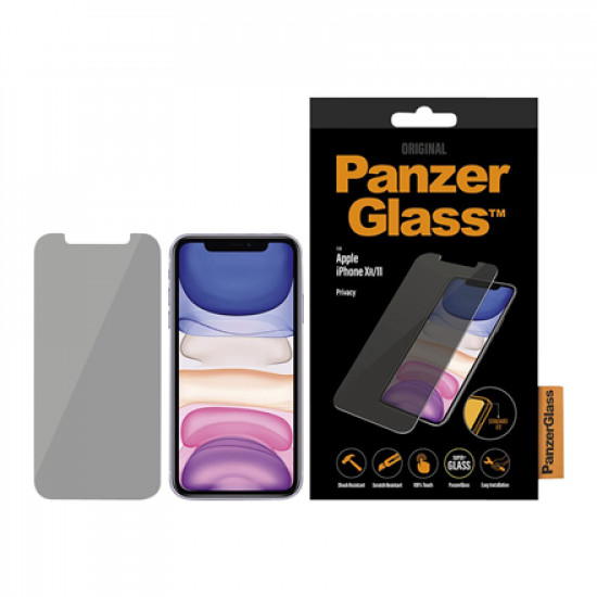 PanzerGlass P2662 Screen protector Apple iPhone Xr/11 Tempered glass Transparent Confidentiality filter Anti-shatter film (holds the glass together and protects against glass shards in case of breakage) Easy Installation with full adhesive Compatible with