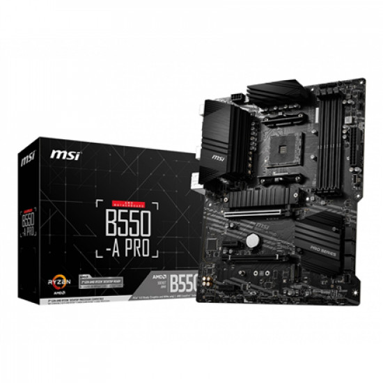 MSI B550-A PRO Processor family AMD Processor socket AM4 DDR4 DIMM Memory slots 4 Supported hard disk drive interfaces SATA, M.2 Number of SATA connectors 6 Chipset AMD B550 ATX