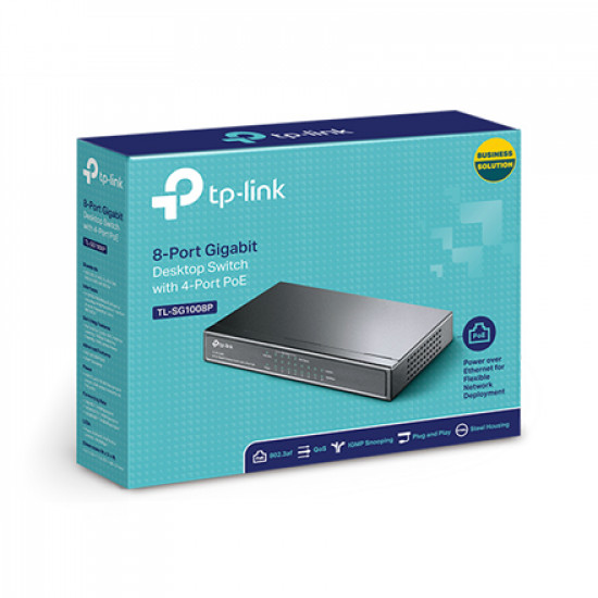 TP-LINK Switch TL-SG1008P Unmanaged Desktop 1 Gbps (RJ-45) ports quantity 8 PoE ports quantity 4 Power supply type External