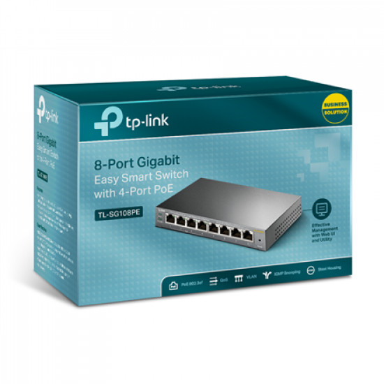 TP-LINK Smart Switch TL-SG108PE Web Managed Desktop 1 Gbps (RJ-45) ports quantity 4 PoE+ ports quantity 4 Power supply type External