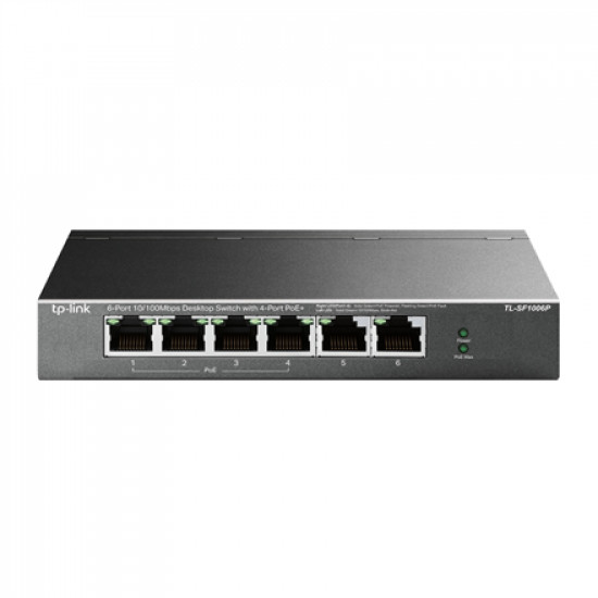 TP-LINK Switch TL-SF1006P Unmanaged Desktop 10/100 Mbps (RJ-45) ports quantity 6 PoE+ ports quantity 4 Power supply type External