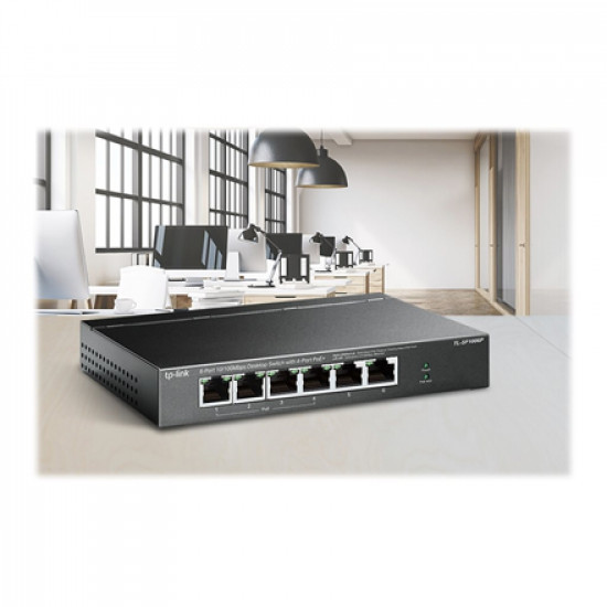 TP-LINK Switch TL-SF1006P Unmanaged Desktop 10/100 Mbps (RJ-45) ports quantity 6 PoE+ ports quantity 4 Power supply type External