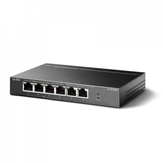 TP-LINK Switch TL-SF1006P Unmanaged Desktop 10/100 Mbps (RJ-45) ports quantity 6 PoE+ ports quantity 4 Power supply type External