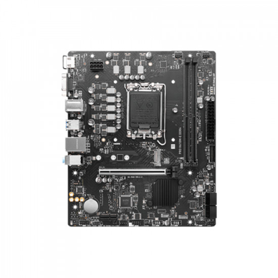 MSI | PRO H610M-E DDR4 | Processor family Intel | Processor socket  LGA1700 | DDR4 DIMM | Memory slots 2 | Supported hard disk drive interfaces 	SATA, M.2 | Number of SATA connectors 4 | Chipset Intel H610 | Mirco-ATX