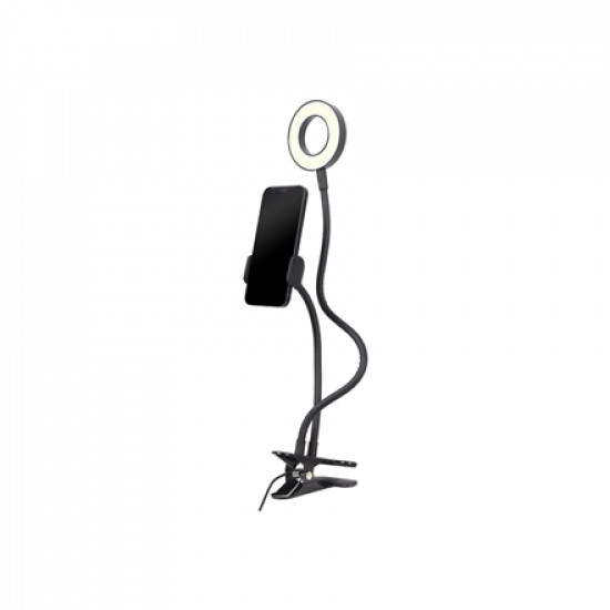 Gembird Selfie ring light with phone holder | Gembird | Selfie ring light with phone holder | LED-RING4-PH-01 | ABS + metal | LED ring diameter: 3.5''. Flexible arms for both phone holder & selfie ring. Practical buttons to change light intensity, color (cool/warm) and on/off switch. Brightness: 10 settings